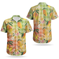 Aloha Hawaii Palaka Print Mango Plumeria Couples Matching Off Shoulder Maxi Dress and Hawaiian Shirt Tropical Vibes LT7 - Polynesian Pride