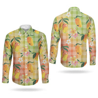 Aloha Hawaii Palaka Print Mango Plumeria Couples Matching Off Shoulder Maxi Dress and Long Sleeve Button Shirt Tropical Vibes LT7 - Polynesian Pride