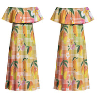 Aloha Hawaii Palaka Print Mango Plumeria Couples Matching Off Shoulder Maxi Dress and Long Sleeve Button Shirt Tropical Vibes LT7 - Polynesian Pride