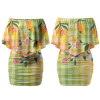 Aloha Hawaii Palaka Print Mango Plumeria Couples Matching Off Shoulder Short Dress and Hawaiian Shirt Tropical Vibes LT7 - Polynesian Pride