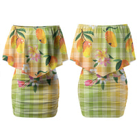 Aloha Hawaii Palaka Print Mango Plumeria Couples Matching Off Shoulder Short Dress and Long Sleeve Button Shirt Tropical Vibes LT7 - Polynesian Pride