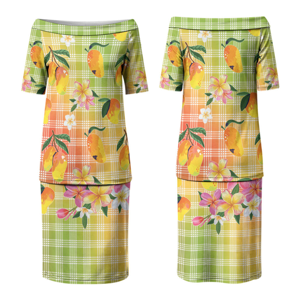 Aloha Hawaii Palaka Print Mango Plumeria Couples Matching Puletasi and Hawaiian Shirt Tropical Vibes LT7 - Polynesian Pride