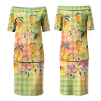 Aloha Hawaii Palaka Print Mango Plumeria Couples Matching Puletasi and Hawaiian Shirt Tropical Vibes LT7 - Polynesian Pride