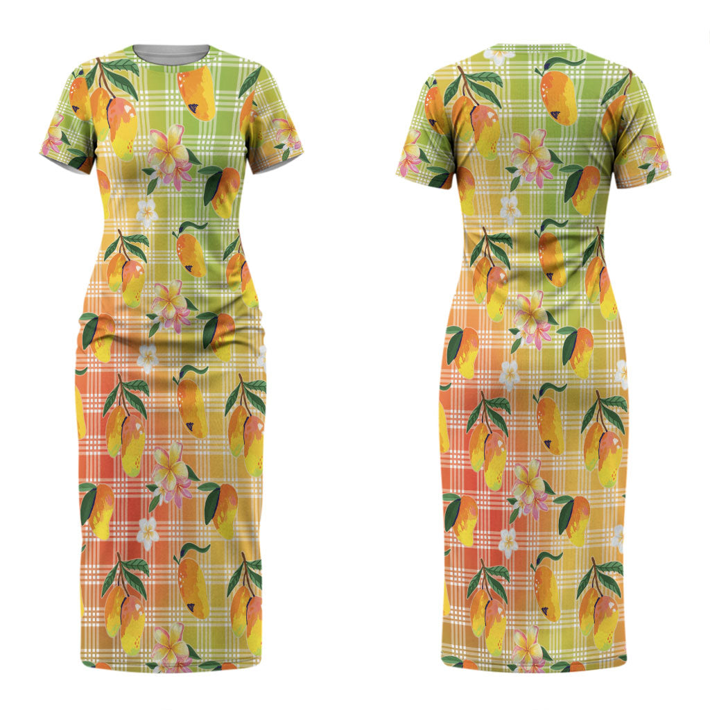 Aloha Hawaii Palaka Print Mango Plumeria Couples Matching Short Sleeve Bodycon Dress and Hawaiian Shirt Tropical Vibes LT7 - Polynesian Pride