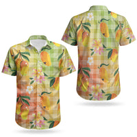 Aloha Hawaii Palaka Print Mango Plumeria Couples Matching Summer Maxi Dress and Hawaiian Shirt Tropical Vibes LT7 - Polynesian Pride