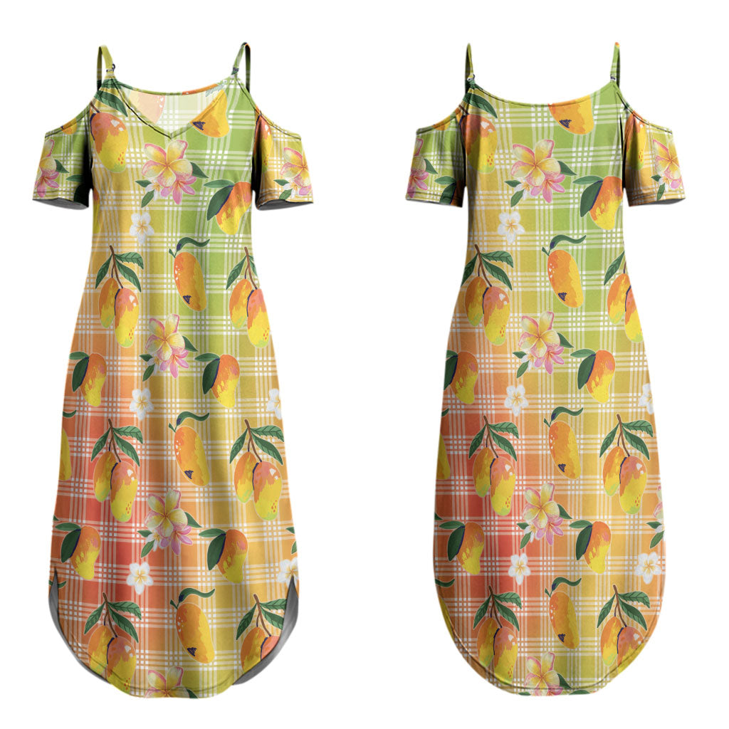 Aloha Hawaii Palaka Print Mango Plumeria Couples Matching Summer Maxi Dress and Hawaiian Shirt Tropical Vibes LT7 - Polynesian Pride