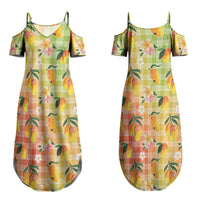 Aloha Hawaii Palaka Print Mango Plumeria Couples Matching Summer Maxi Dress and Hawaiian Shirt Tropical Vibes LT7 - Polynesian Pride