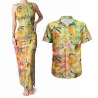 Aloha Hawaii Palaka Print Mango Plumeria Couples Matching Tank Maxi Dress and Hawaiian Shirt Tropical Vibes LT7 Multicolor - Polynesian Pride