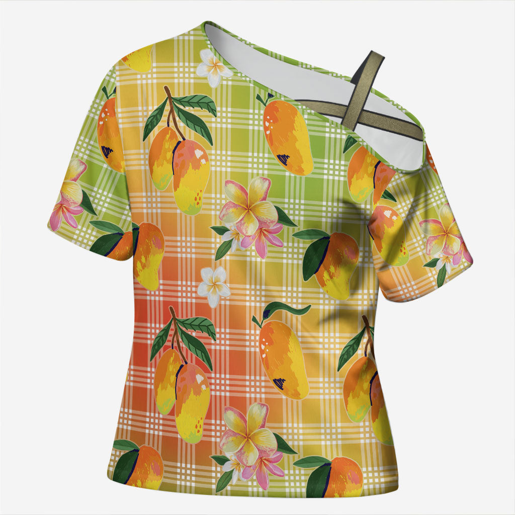 Aloha Hawaii Palaka Print Mango Plumeria Cross Shoulder Shirt Tropical Vibes LT7 Female Multicolor - Polynesian Pride