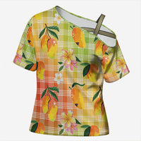 Aloha Hawaii Palaka Print Mango Plumeria Cross Shoulder Shirt Tropical Vibes LT7 Female Multicolor - Polynesian Pride