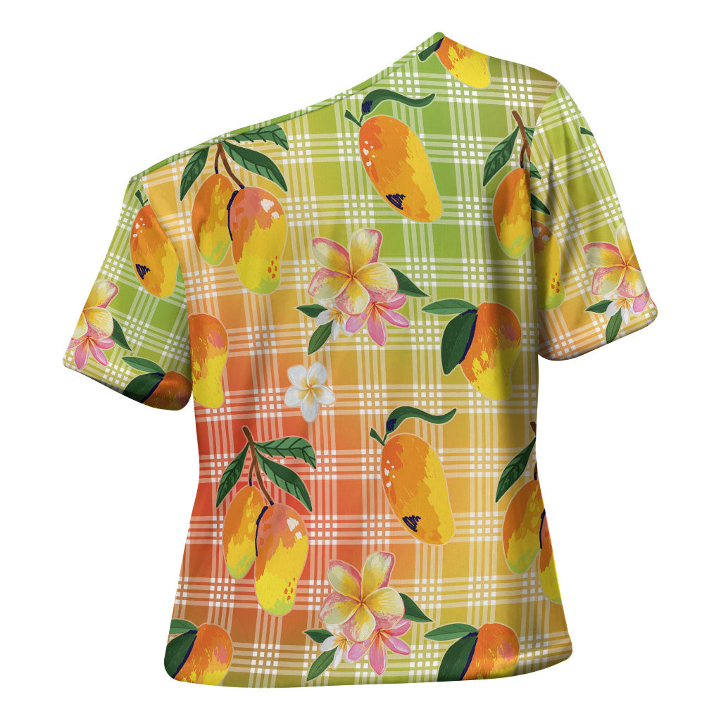 Aloha Hawaii Palaka Print Mango Plumeria Cross Shoulder Shirt Tropical Vibes LT7 - Polynesian Pride