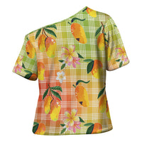 Aloha Hawaii Palaka Print Mango Plumeria Cross Shoulder Shirt Tropical Vibes LT7 - Polynesian Pride