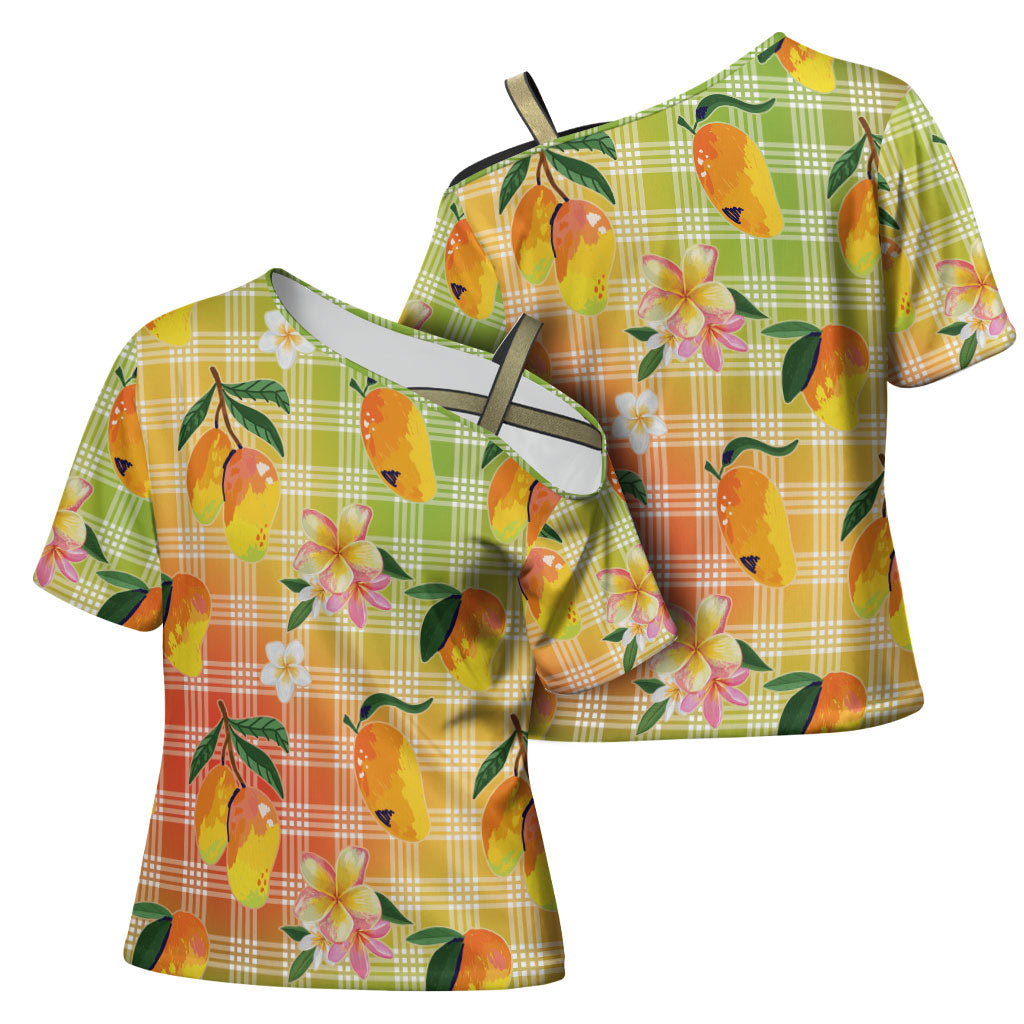 Aloha Hawaii Palaka Print Mango Plumeria Cross Shoulder Shirt Tropical Vibes LT7 - Polynesian Pride