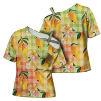 Aloha Hawaii Palaka Print Mango Plumeria Cross Shoulder Shirt Tropical Vibes LT7 - Polynesian Pride
