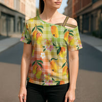 Aloha Hawaii Palaka Print Mango Plumeria Cross Shoulder Shirt Tropical Vibes LT7 - Polynesian Pride