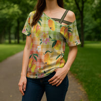 Aloha Hawaii Palaka Print Mango Plumeria Cross Shoulder Shirt Tropical Vibes LT7 - Polynesian Pride