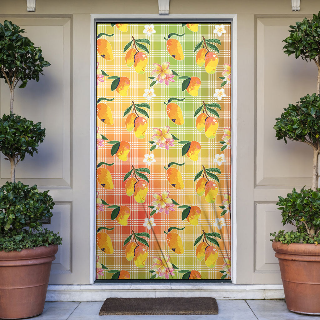 Aloha Hawaii Palaka Print Mango Plumeria Door Cover Tropical Vibes LT7 Multicolor - Polynesian Pride