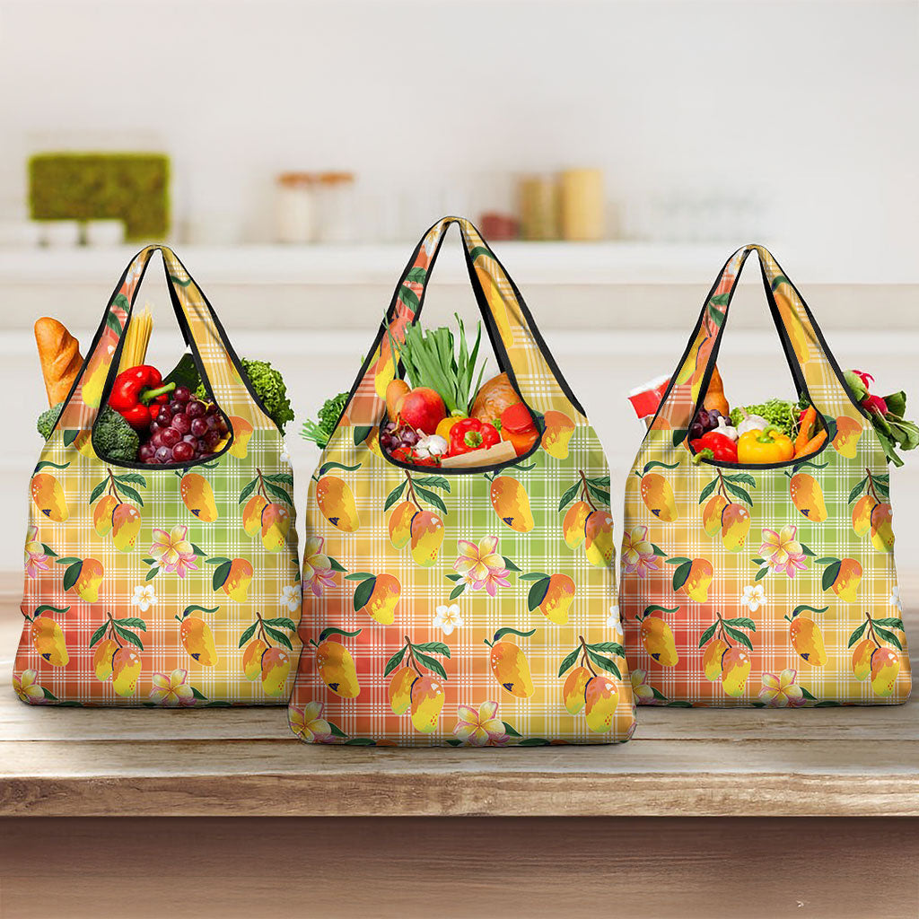 Aloha Hawaii Palaka Print Mango Plumeria Grocery Bag Tropical Vibes LT7 3-pack One Size Multicolor - Polynesian Pride