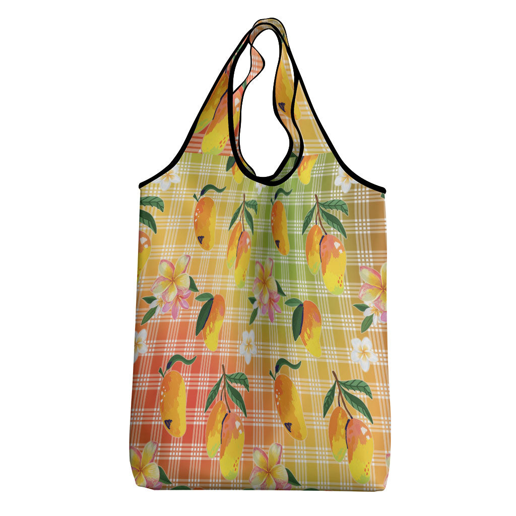 Aloha Hawaii Palaka Print Mango Plumeria Grocery Bag Tropical Vibes LT7 - Polynesian Pride