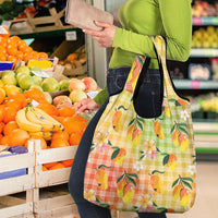 Aloha Hawaii Palaka Print Mango Plumeria Grocery Bag Tropical Vibes LT7 - Polynesian Pride