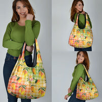 Aloha Hawaii Palaka Print Mango Plumeria Grocery Bag Tropical Vibes LT7 - Polynesian Pride