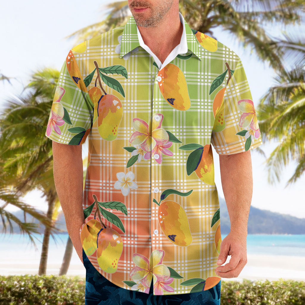 Aloha Hawaii Palaka Print Mango Plumeria Hawaiian Shirt Tropical Vibes LT7 - Polynesian Pride
