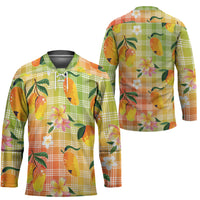 Aloha Hawaii Palaka Print Mango Plumeria Hockey Jersey Tropical Vibes LT7 - Polynesian Pride
