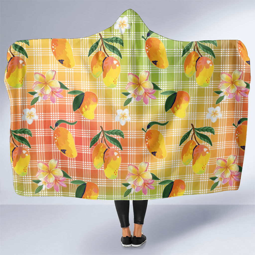 Aloha Hawaii Palaka Print Mango Plumeria Hooded Blanket Tropical Vibes LT7 One Size Multicolor - Polynesian Pride