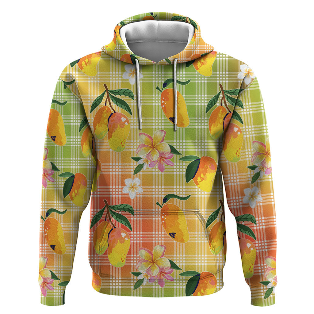 Aloha Hawaii Palaka Print Mango Plumeria Hoodie Tropical Vibes LT7 Pullover Hoodie Multicolor - Polynesian Pride