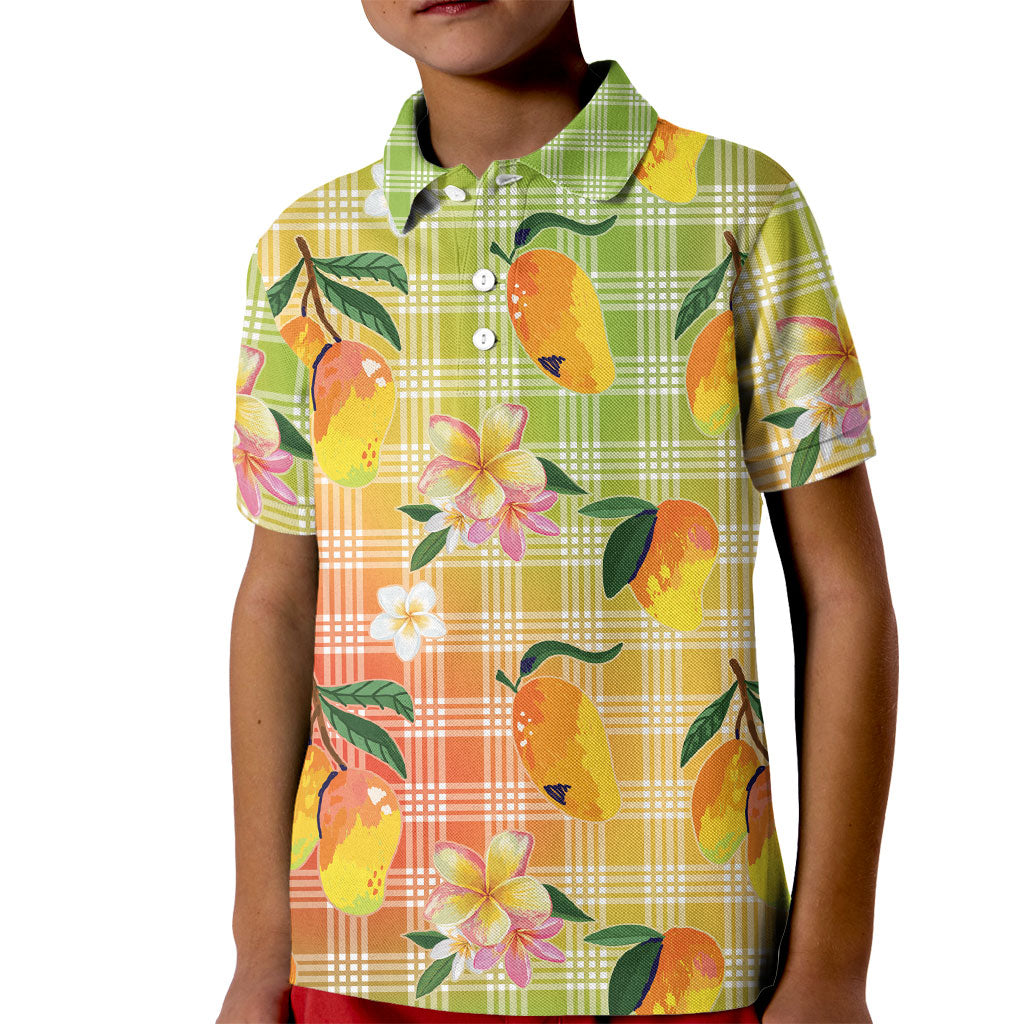 Aloha Hawaii Palaka Print Mango Plumeria Kid Polo Shirt Tropical Vibes LT7 Kid Multicolor - Polynesian Pride