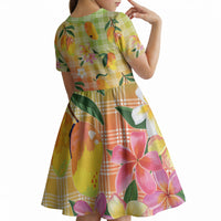 Aloha Hawaii Palaka Print Mango Plumeria Kid Short Sleeve Dress Tropical Vibes LT7 - Polynesian Pride