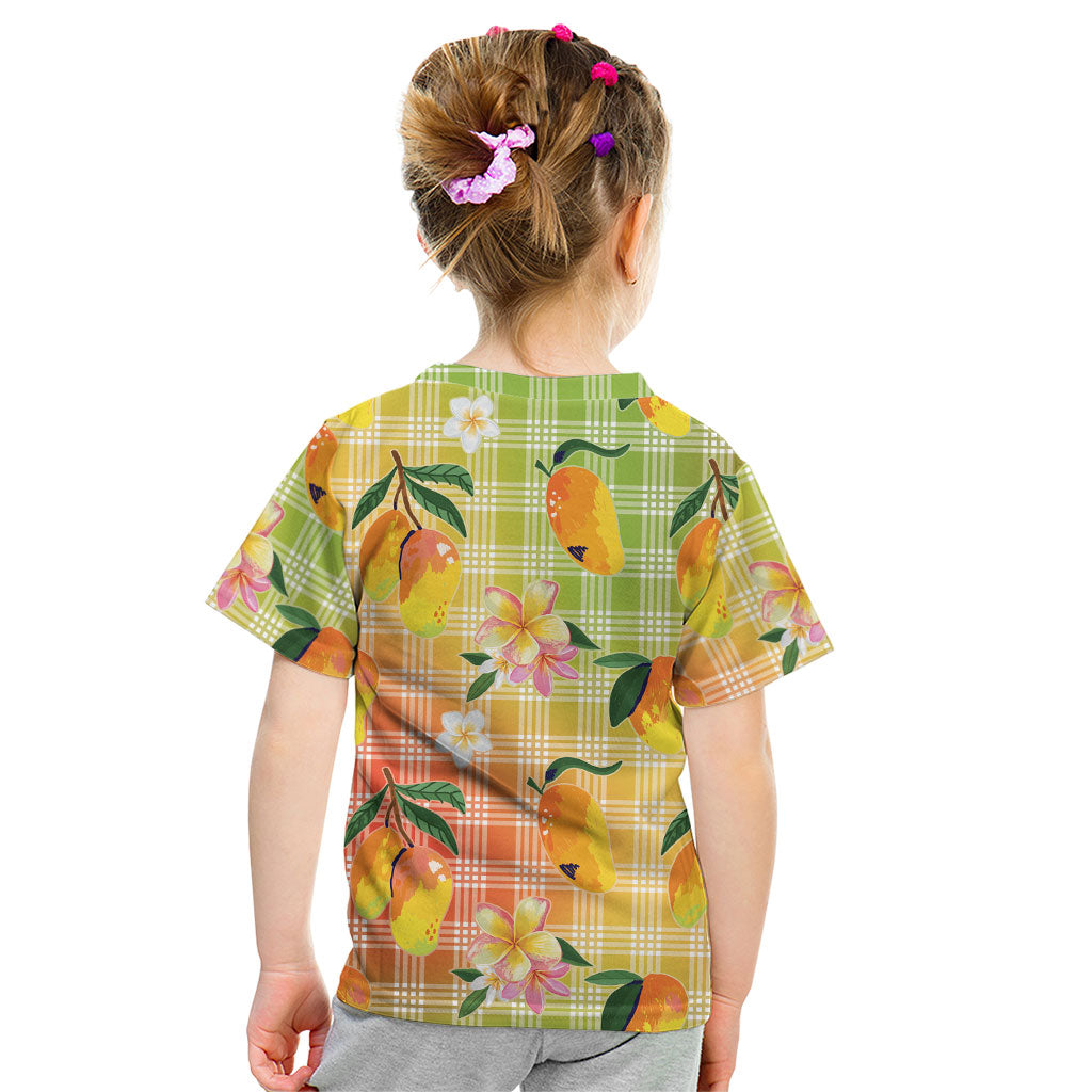 Aloha Hawaii Palaka Print Mango Plumeria Kid T Shirt Tropical Vibes LT7 - Polynesian Pride