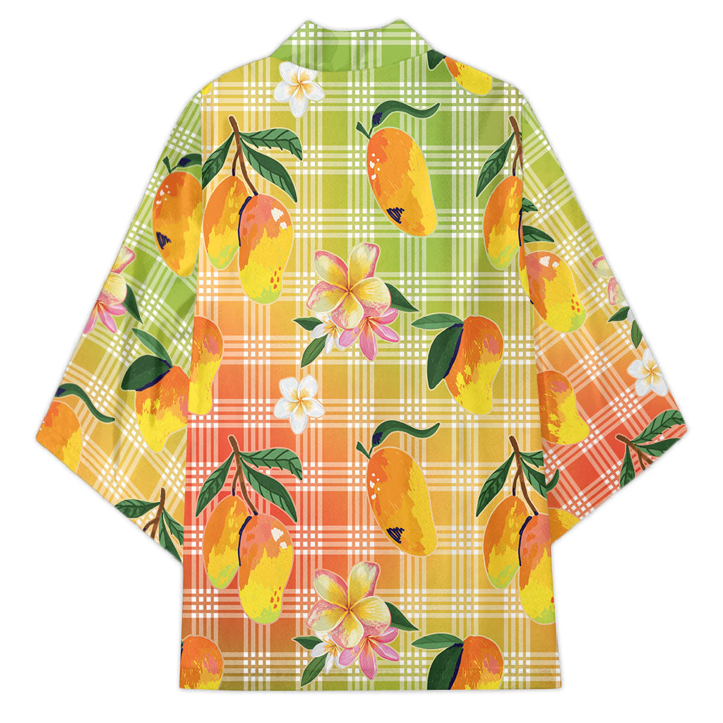 Aloha Hawaii Palaka Print Mango Plumeria Kimono Tropical Vibes LT7 - Polynesian Pride