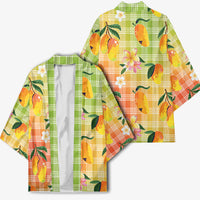 Aloha Hawaii Palaka Print Mango Plumeria Kimono Tropical Vibes LT7 - Polynesian Pride