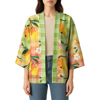 Aloha Hawaii Palaka Print Mango Plumeria Kimono Tropical Vibes LT7 - Polynesian Pride