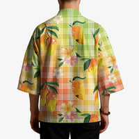 Aloha Hawaii Palaka Print Mango Plumeria Kimono Tropical Vibes LT7 - Polynesian Pride