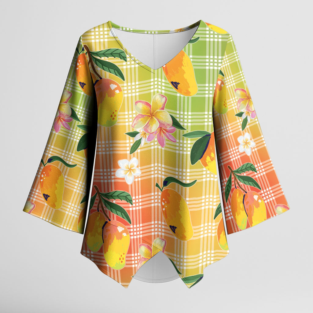 Aloha Hawaii Palaka Print Mango Plumeria Kimono Sleeve Blouse Tropical Vibes LT7 Female Multicolor - Polynesian Pride