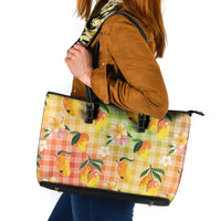 Aloha Hawaii Palaka Print Mango Plumeria Leather Tote Bag Tropical Vibes LT7 Multicolor - Polynesian Pride