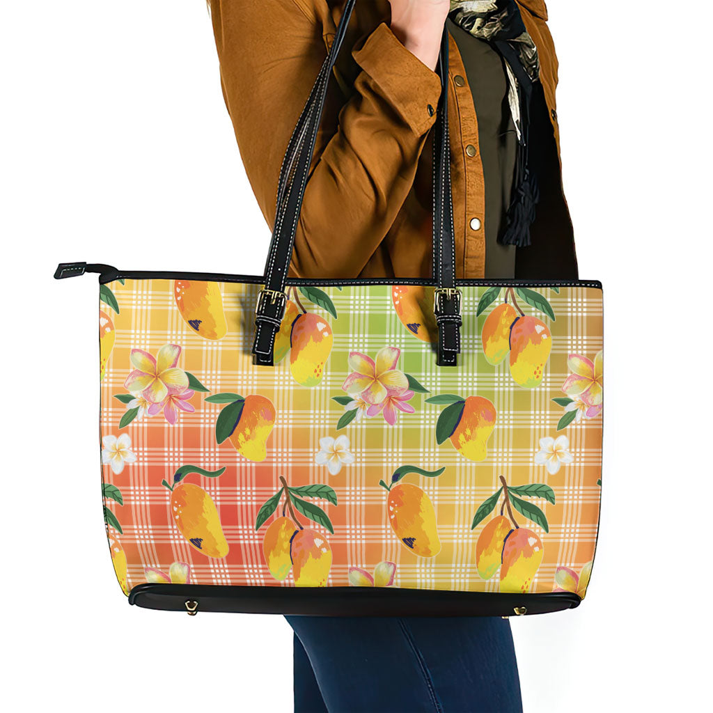 Aloha Hawaii Palaka Print Mango Plumeria Leather Tote Bag Tropical Vibes LT7 - Polynesian Pride