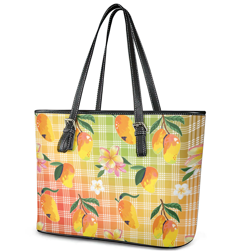 Aloha Hawaii Palaka Print Mango Plumeria Leather Tote Bag Tropical Vibes LT7 - Polynesian Pride