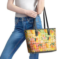 Aloha Hawaii Palaka Print Mango Plumeria Leather Tote Bag Tropical Vibes LT7 - Polynesian Pride