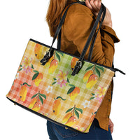 Aloha Hawaii Palaka Print Mango Plumeria Leather Tote Bag Tropical Vibes LT7 - Polynesian Pride