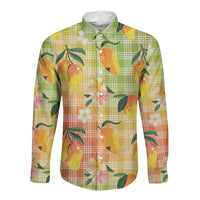 Aloha Hawaii Palaka Print Mango Plumeria Long Sleeve Button Shirt Tropical Vibes LT7 Unisex Multicolor - Polynesian Pride