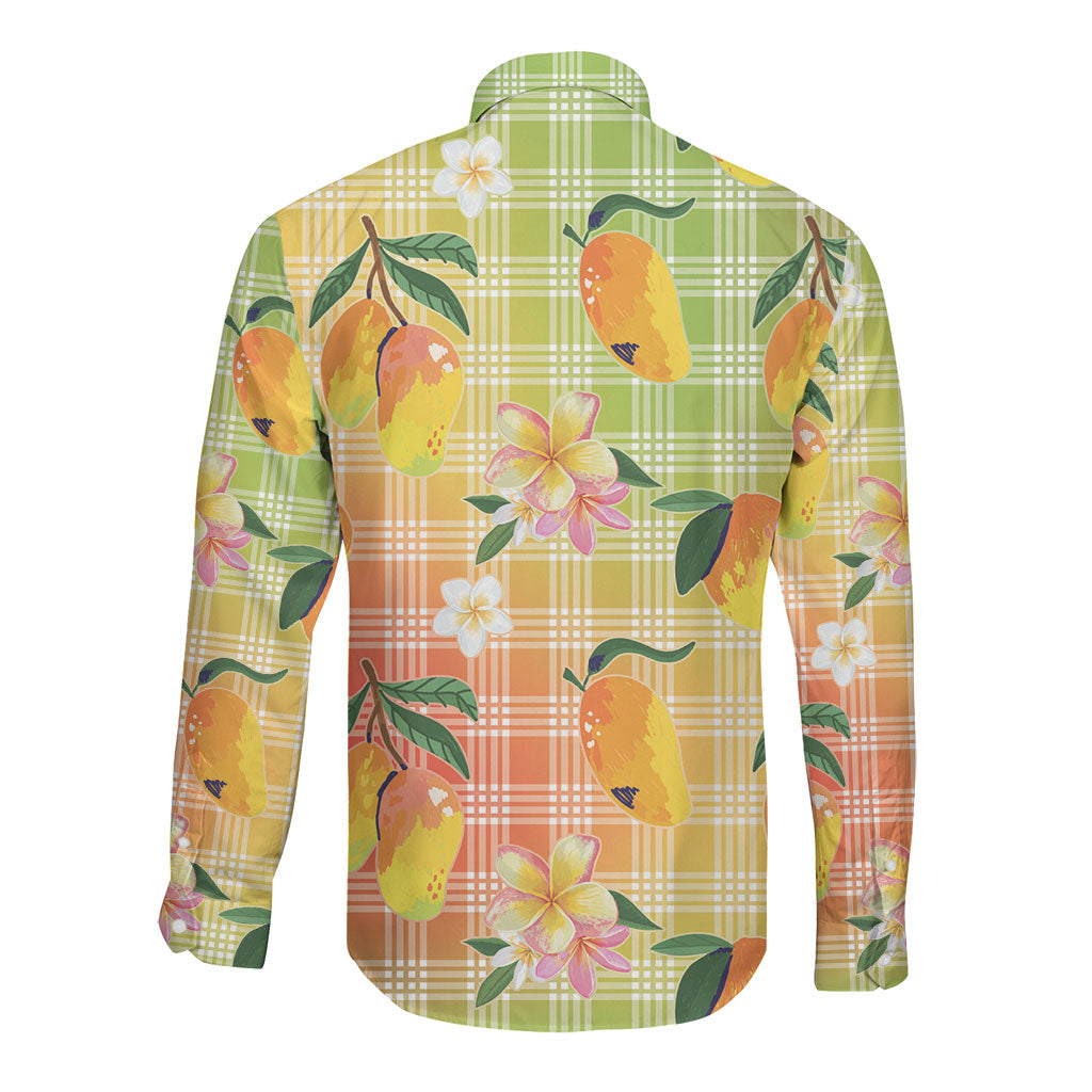 Aloha Hawaii Palaka Print Mango Plumeria Long Sleeve Button Shirt Tropical Vibes LT7 - Polynesian Pride