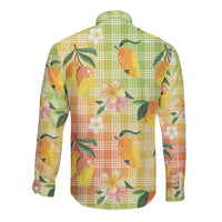 Aloha Hawaii Palaka Print Mango Plumeria Long Sleeve Button Shirt Tropical Vibes LT7 - Polynesian Pride