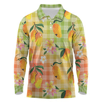 Aloha Hawaii Palaka Print Mango Plumeria Long Sleeve Polo Shirt Tropical Vibes LT7 Multicolor - Polynesian Pride