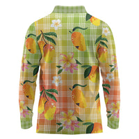 Aloha Hawaii Palaka Print Mango Plumeria Long Sleeve Polo Shirt Tropical Vibes LT7 - Polynesian Pride
