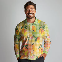 Aloha Hawaii Palaka Print Mango Plumeria Long Sleeve Polo Shirt Tropical Vibes LT7 - Polynesian Pride