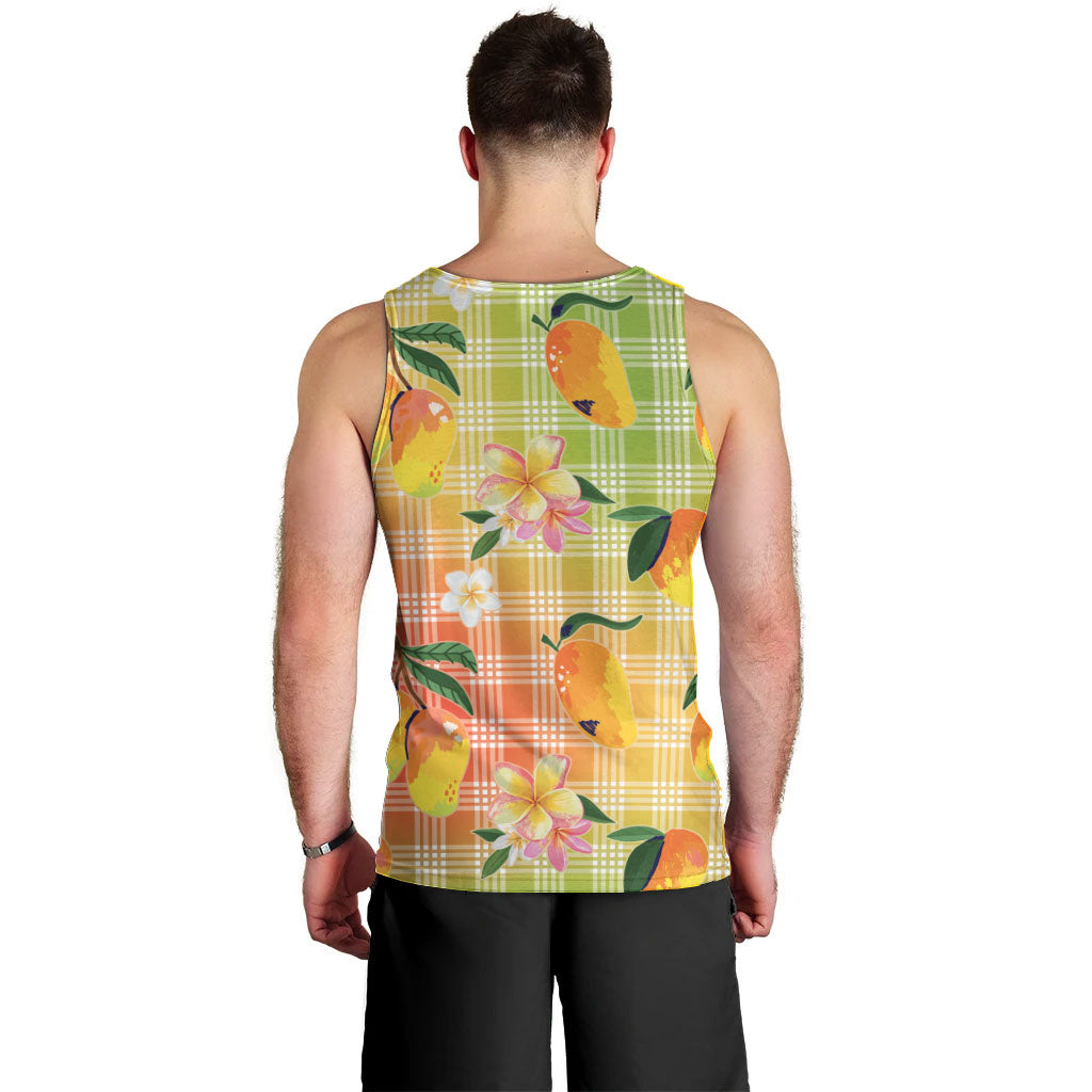 Aloha Hawaii Palaka Print Mango Plumeria Men Tank Top Tropical Vibes LT7 - Polynesian Pride