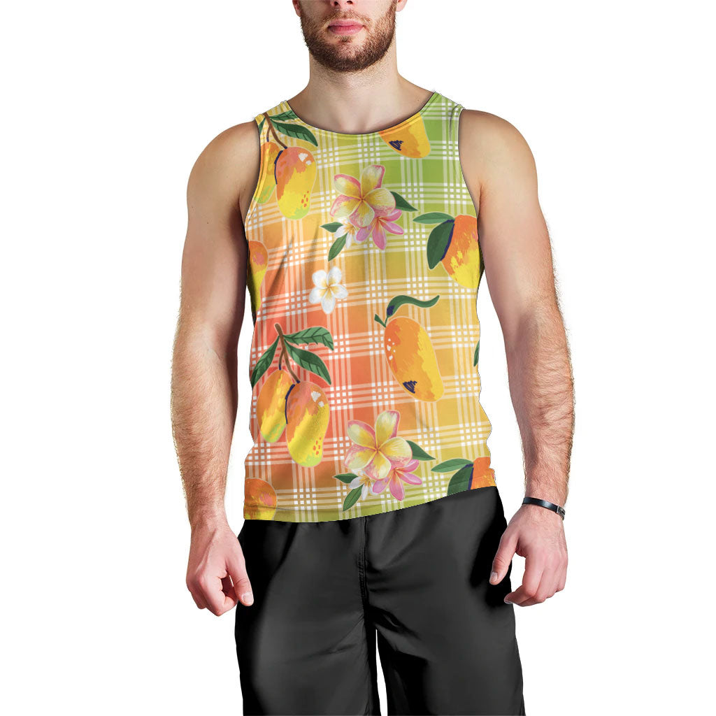 Aloha Hawaii Palaka Print Mango Plumeria Men Tank Top Tropical Vibes LT7 - Polynesian Pride